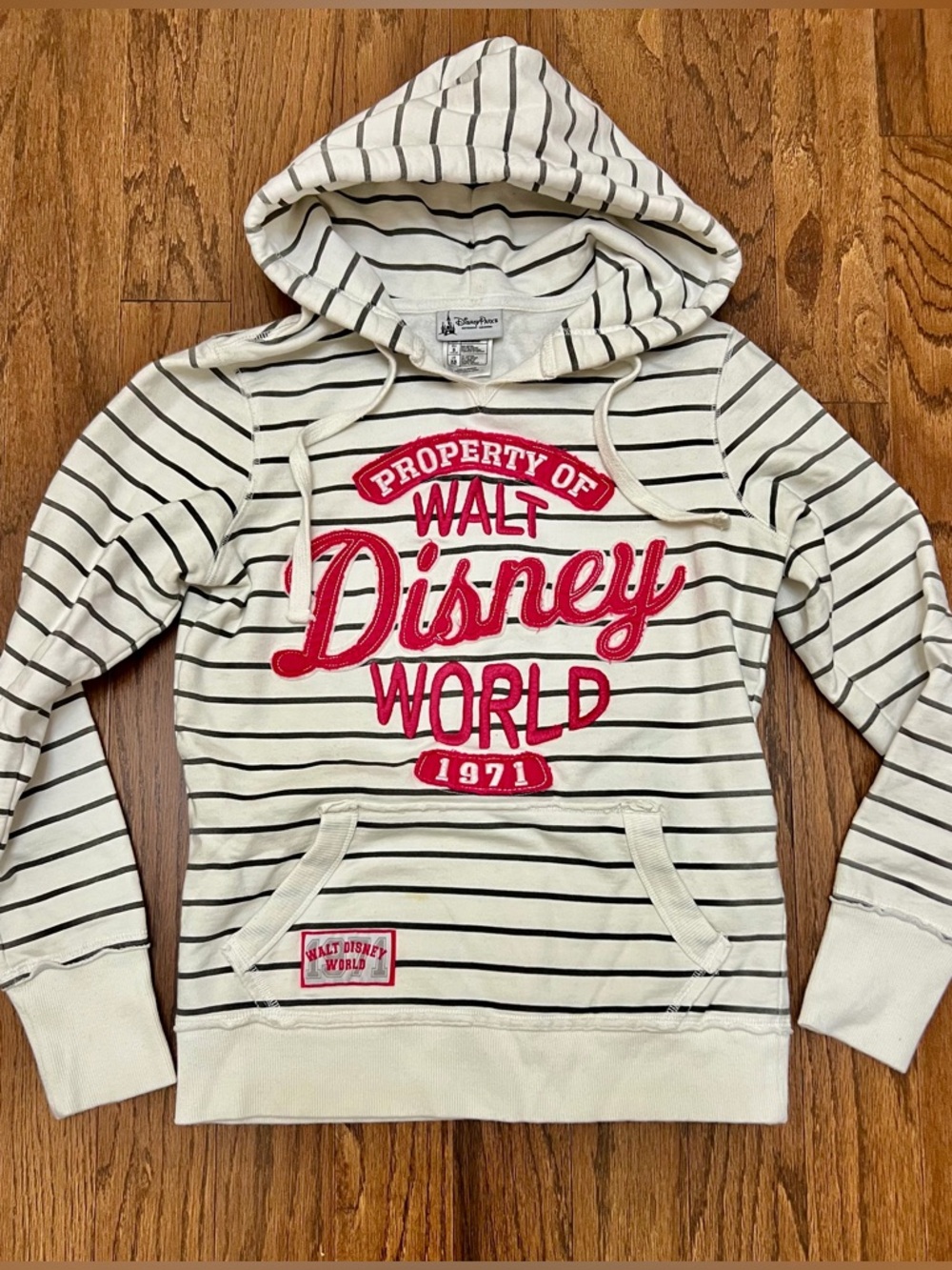 Walt Disney World Parks 1971 White Pink Striped Hoodie Sweatshirt worn once